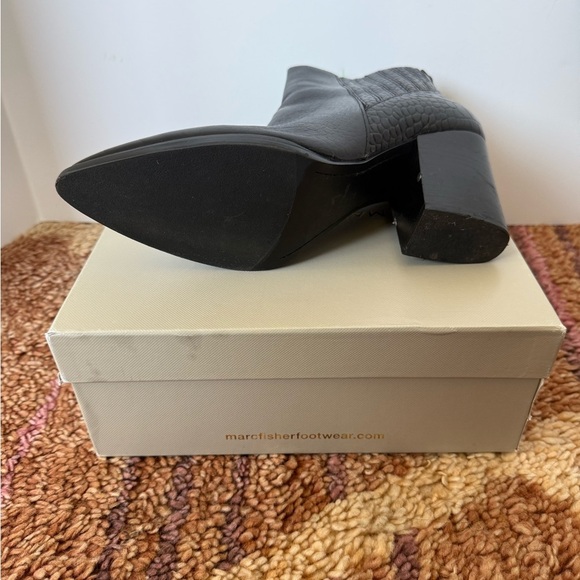 MARC FISHER Alva Black Croc-Embossed Boots - Picture 7 of 9